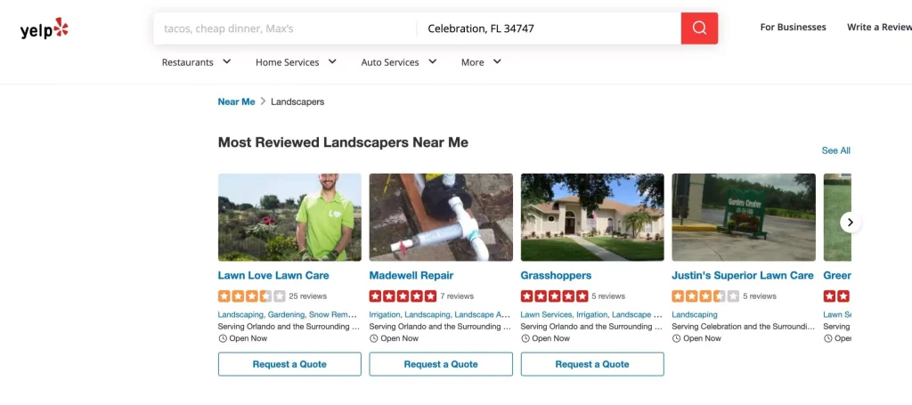 Most reviewed landscapers on Yelp