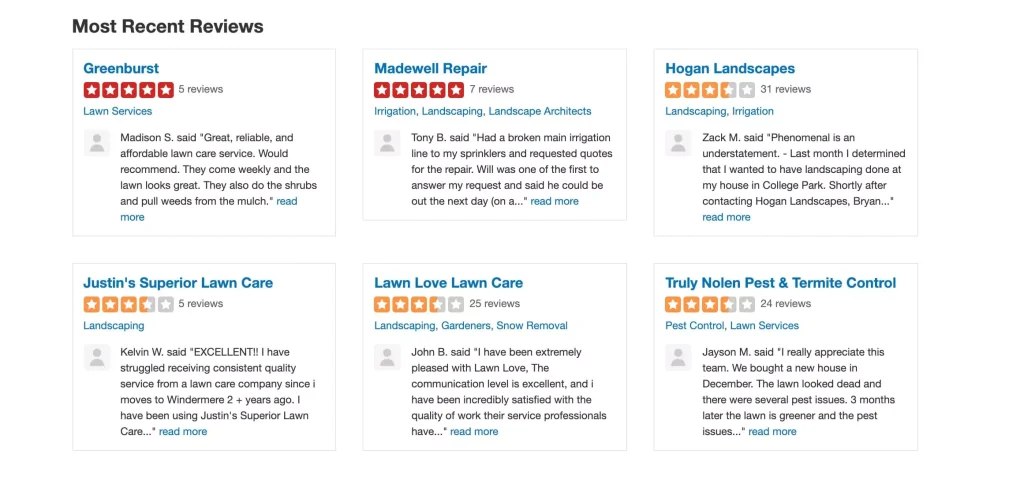 Landscaping reviews on Yelp