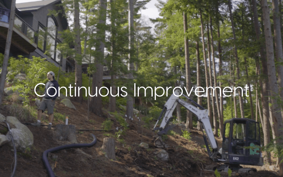 "Continuous Improvement" text over image of cottage renovations