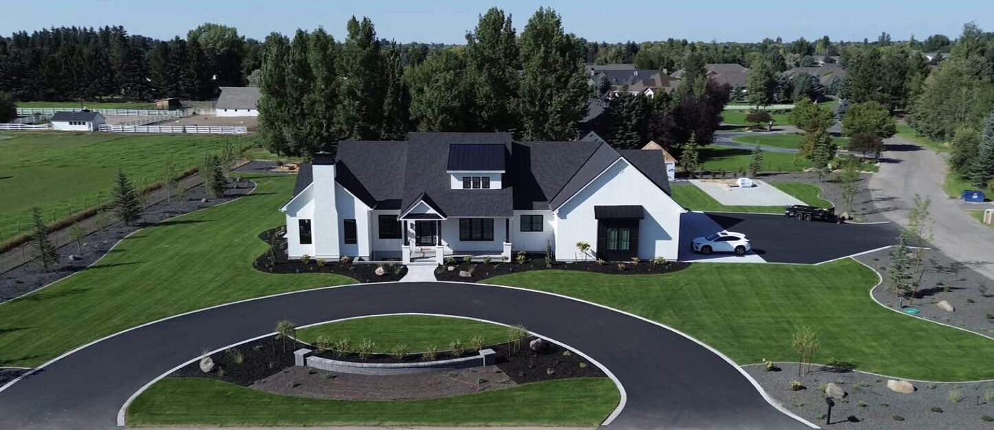 Aerial view of a finished landscape project
